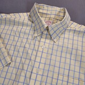 Brooks Brothers Men Short Sleeve Button Down Shirt Medium Yellow Plaid Preppy